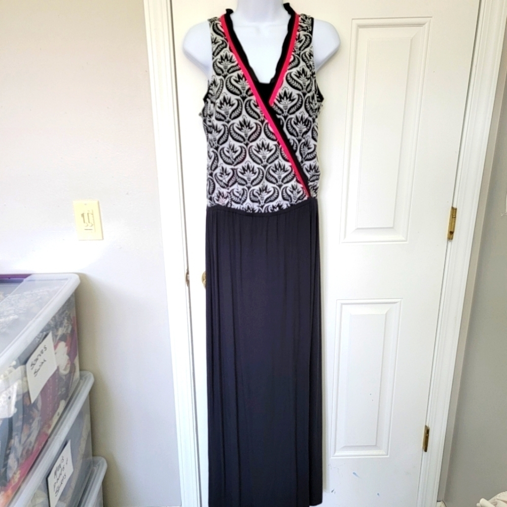 Hatley Layered Sleeveless Maxi Dress Black White Pink Summer Size M